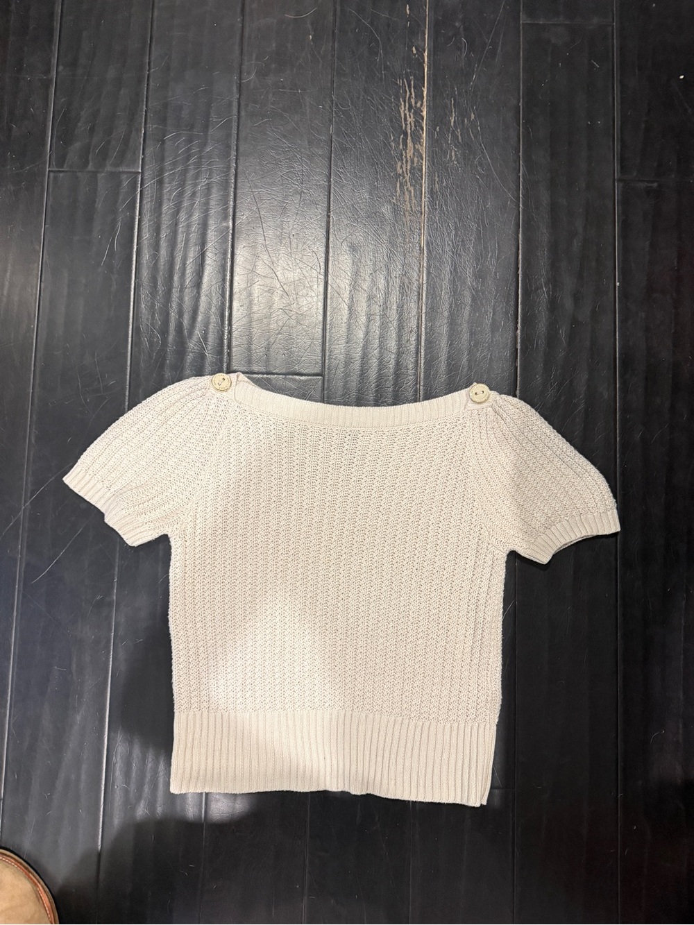 Juicy Couture Cream Off-the-Shoulder Short Sleeve Knit Sweater